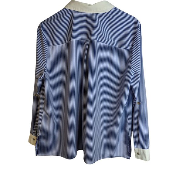 Notations Women's Blue & White Stripe Button Down Blouse Classic Preppy sz XL - Picture 8 of 12